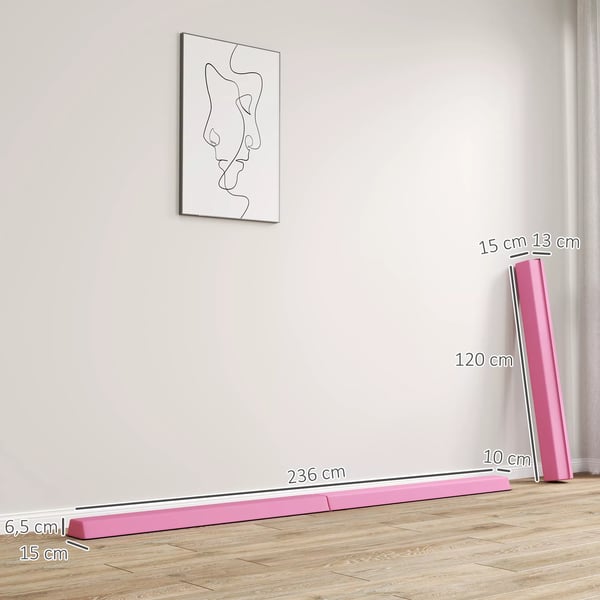 SPORTNOW Sammenklappelig Træningsbjælke 236cm - Lyse Rød, Børne Gymnastikredskab til Indendørs/Udendørs Brug Op til 80kg