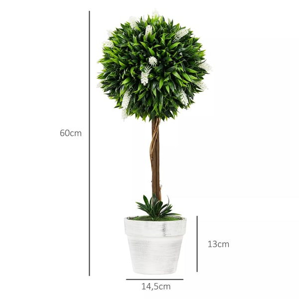 HOMCOM Kunstlavendel, 2 stk., 60 cm kunstplante i potte, plastik kunstblomst som ægte til dekoration, hvid