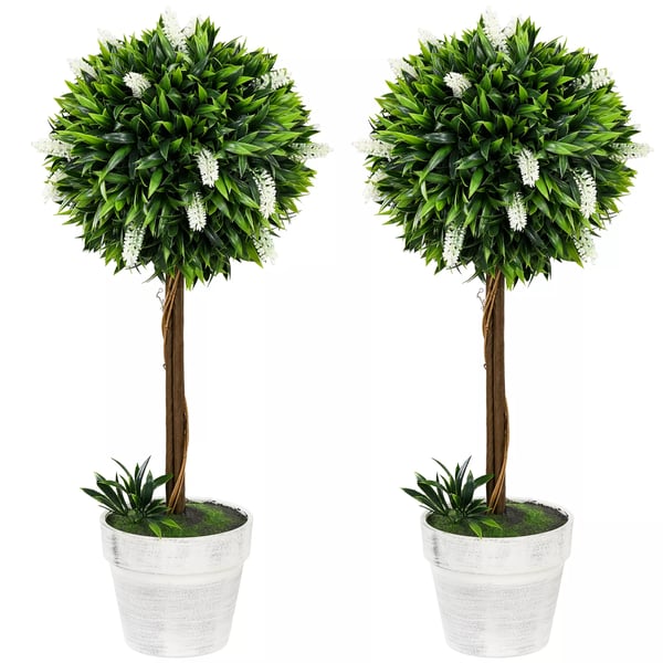 HOMCOM Konstgjord Lavendel, 2-pack, 60 cm Konstväxt i Vit Plast, Realistisk Blomdekoration