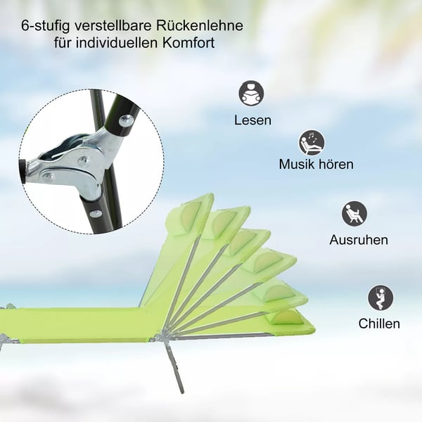 Outsunny solstol liggestol afslapningsstol badestol 2-benet 4 farver (grøn)