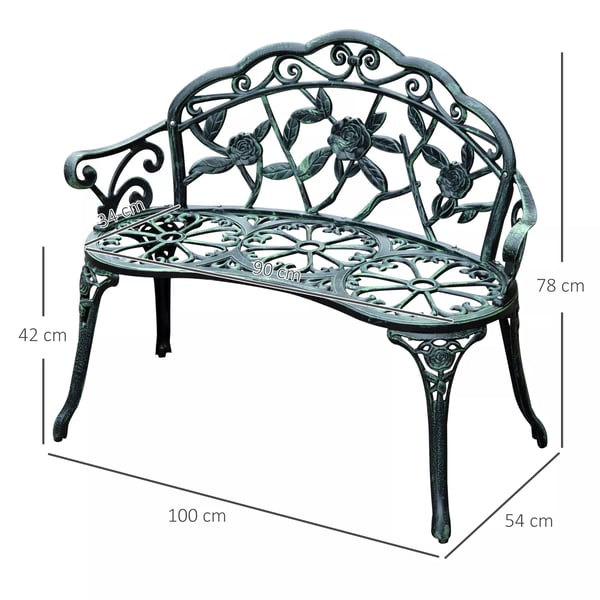 Outsunny havebænk parkbænk siddebænk bænk havemøbel 2-personers metal 100 x 54 x 78 cm