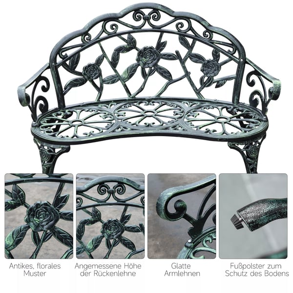 Outsunny havebænk parkbænk siddebænk bænk havemøbel 2-personers metal 100 x 54 x 78 cm