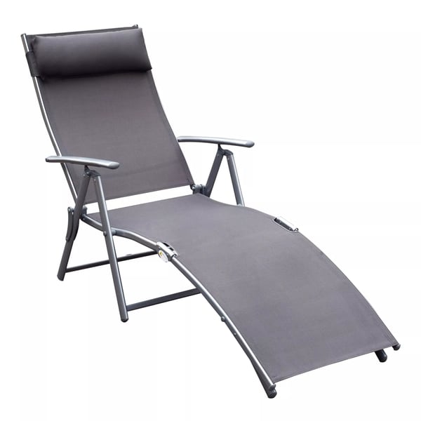 Outsunny havestol liggestol solstol sammenklappelig justerbar med pude have grå metal + stof grå 137 x 63,5 x 100,5 cm