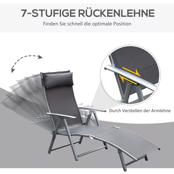 Outsunny havestol liggestol solstol sammenklappelig justerbar med pude have grå metal + stof grå 137 x 63,5 x 100,5 cm