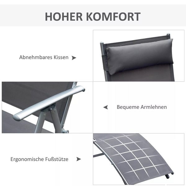 Outsunny havestol liggestol solstol sammenklappelig justerbar med pude have grå metal + stof grå 137 x 63,5 x 100,5 cm