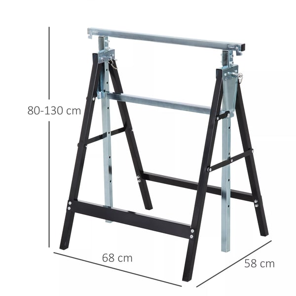 HOMCOM 2 x Stilladsbukke, Justerbar Højde, 200 kg Kapacitet, Stål, Sort, 68 x 58 x 80-130 cm