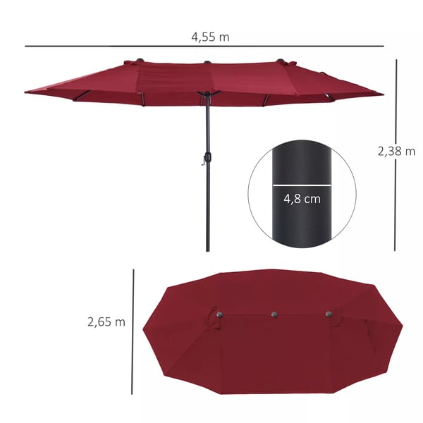 Outsunny Dobbelt Parasol 460x270 cm Vinrød m. Håndsving - Til Have & Terrasse