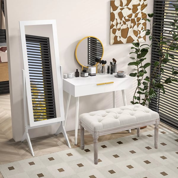 HOMCOM Standsspejl - Hvid MDF Fuld Længde Spejl med Justerbar Vinkel - Perfekt til Soveværelse & Gang (47x46x148cm)