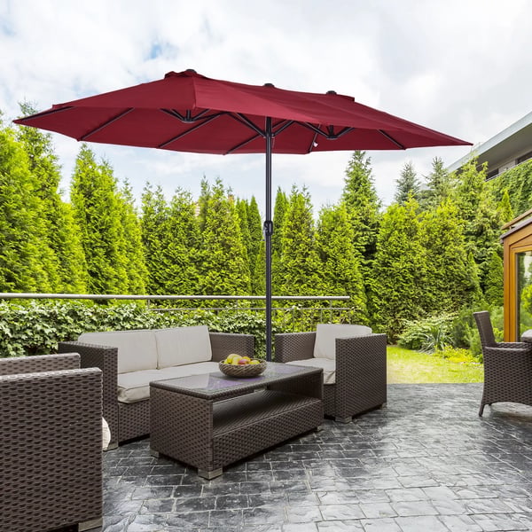 Outsunny Dobbelt Parasol 460x270 cm Vinrød m. Håndsving - Til Have & Terrasse