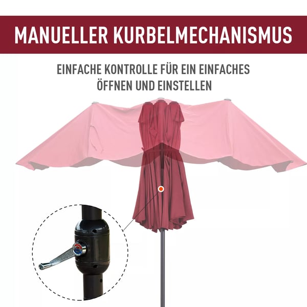 Outsunny Dobbelt Parasol 460x270 cm Vinrød m. Håndsving - Til Have & Terrasse