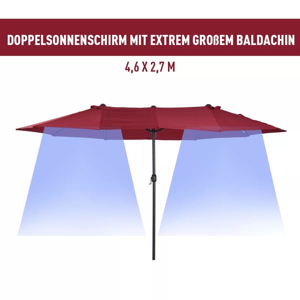 Outsunny Dobbelt Parasol 460x270 cm Vinrød m. Håndsving - Til Have & Terrasse