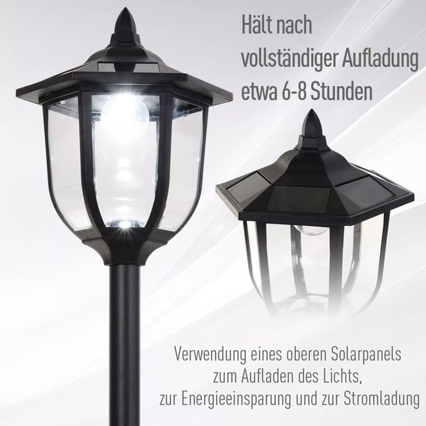 Outsunny Solcelle Have Lanterne, LED, Plastik, Sort, Vandtæt IP44, Ø26,5 x H177 cm