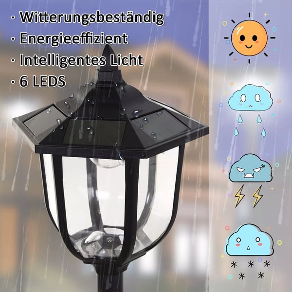 Outsunny Solcelle Have Lanterne, LED, Plastik, Sort, Vandtæt IP44, Ø26,5 x H177 cm