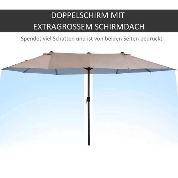Outsunny Dobbelt Parasol med Håndsving, Lys Kaffe, 460 x 270 x 240 cm