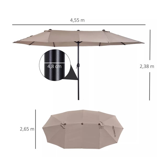 Outsunny Dobbelt Parasol med Håndsving, Lys Kaffe, 460 x 270 x 240 cm
