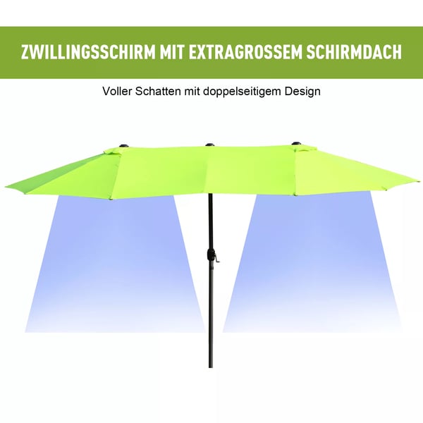 Outsunny parasol haveparasol markedsparasol dobbeltparasol terrasseparasol med håndsving grøn oval 460 x 270 x 240 cm