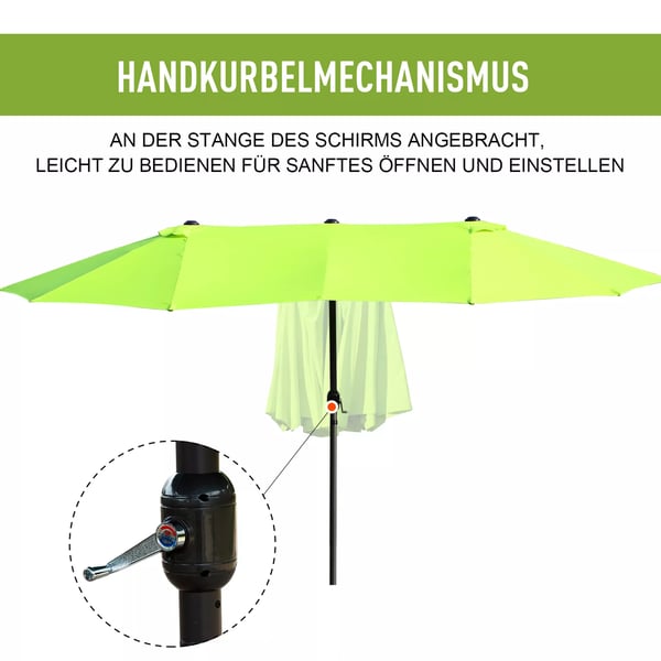 Outsunny parasol haveparasol markedsparasol dobbeltparasol terrasseparasol med håndsving grøn oval 460 x 270 x 240 cm