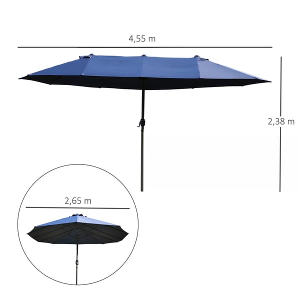 Outsunny Dobbelt Parasol Blå 460x270x240 cm - Robust stål, polyester, ABS med håndsving