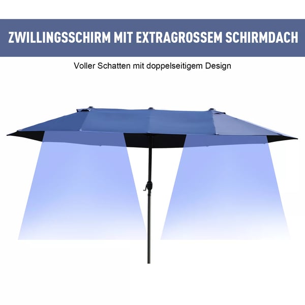 Outsunny Dobbelt Parasol Blå 460x270x240 cm - Robust stål, polyester, ABS med håndsving