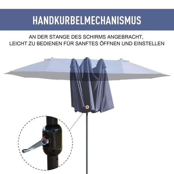 Outsunny Dobbelt Parasol Blå 460x270x240 cm - Robust stål, polyester, ABS med håndsving
