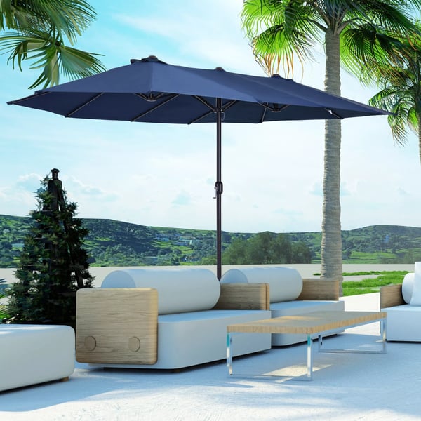 Outsunny Dobbelt Parasol Blå 460x270x240 cm - Robust stål, polyester, ABS med håndsving