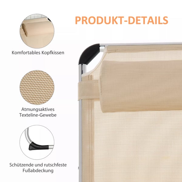 Outsunny Haveleje i Aluminium - Justerbar, Sammenklappelig, Mesh, Beige (170x60x76cm)