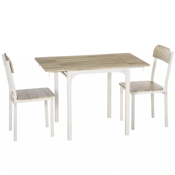 HOMCOM 3-delt spisebordssæt med 2 stole og 1 klapbord, stål og MDF, natur/hvid, 110x70x75 cm
