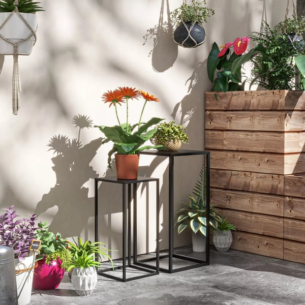2-pack blomsterställ i svart stål - industriell design