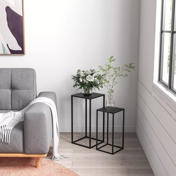 2-pack blomsterställ i svart stål - industriell design