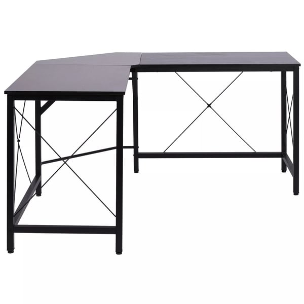HOMCOM L-formet hjørneskrivebord i sort metal og træfiberplade, 150x150x76cm