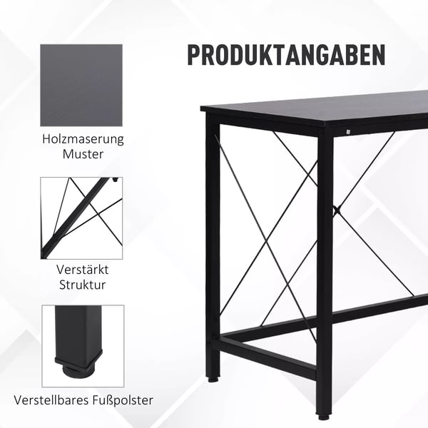 HOMCOM L-formet hjørneskrivebord i sort metal og træfiberplade, 150x150x76cm
