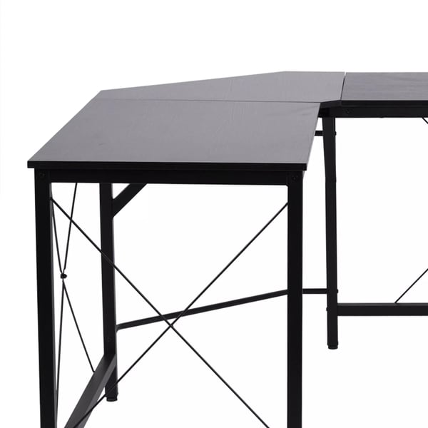 HOMCOM L-formet hjørneskrivebord i sort metal og træfiberplade, 150x150x76cm