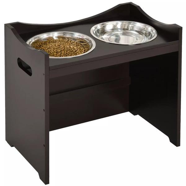 PawHut Justerbar Hundeskål Foderstation i Rustfri Stål, MDF - Brun/Beige, 54x31.5x47cm