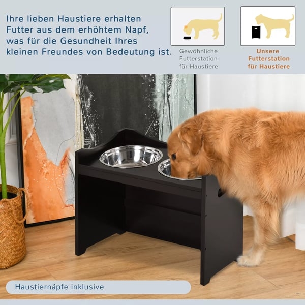 PawHut Justerbar Hundeskål Foderstation i Rustfri Stål, MDF - Brun/Beige, 54x31.5x47cm