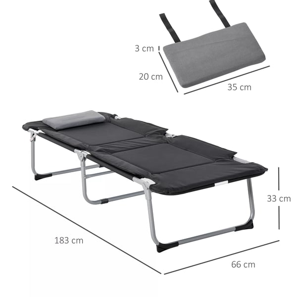 Outsunny Foldbar Camping Seng - Bærbar Felt seng til udendørs brug, sort+sølv, 183x66x33cm