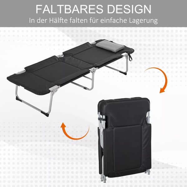 Outsunny Foldbar Camping Seng - Bærbar Felt seng til udendørs brug, sort+sølv, 183x66x33cm