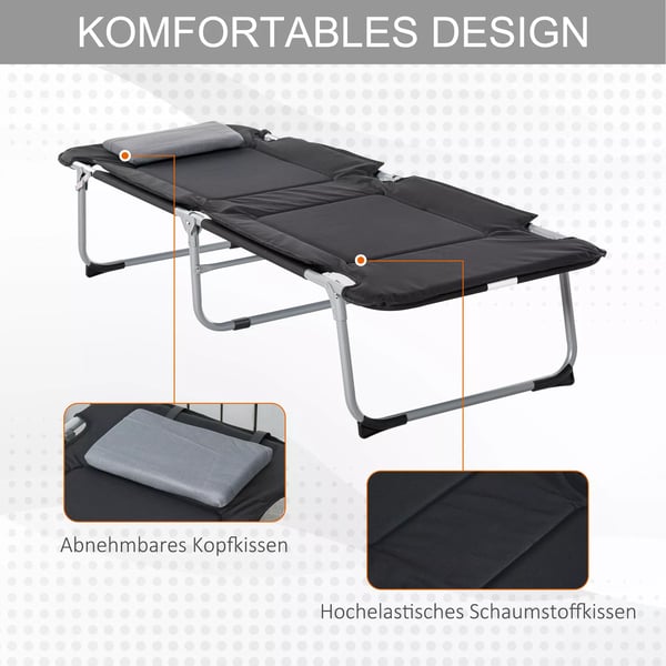 Outsunny Foldbar Camping Seng - Bærbar Felt seng til udendørs brug, sort+sølv, 183x66x33cm