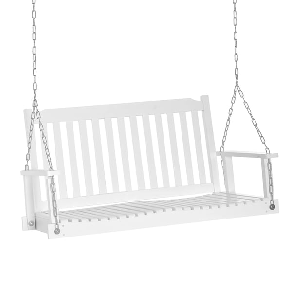 Outsunny trädgungstunga, gungbänk, hängbänk för 2 personer, massivt trä, perfekt för uteplats och terrass, vit, 117x69x60 cm