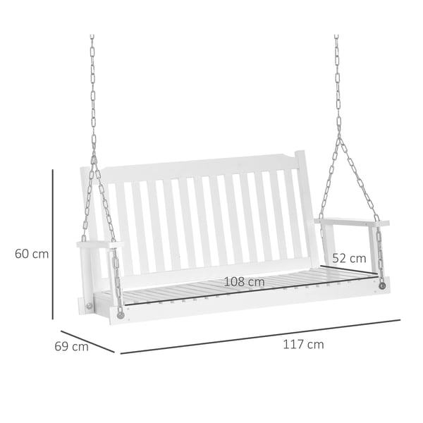 Outsunny havesving, svingbænk, hængebank til 2 personer, massivt træ, ideel til gårdhave & terrasse, hvid, 117x69x60cm