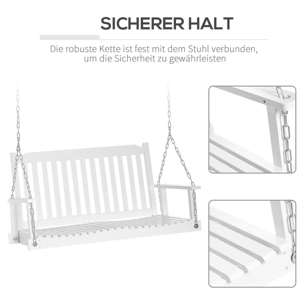 Outsunny havesving, svingbænk, hængebank til 2 personer, massivt træ, ideel til gårdhave & terrasse, hvid, 117x69x60cm