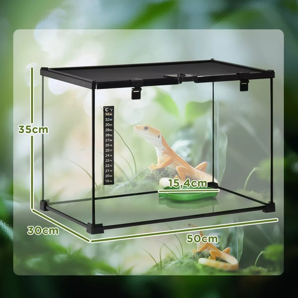 Terrarium til krybdyr - Glas og Metal - Sort - 50x30x35 cm