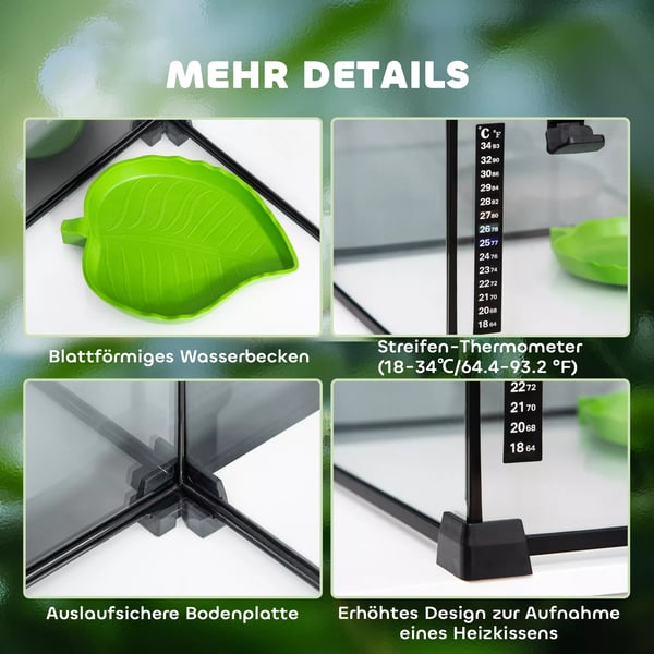 Terrarium til krybdyr - Glas og Metal - Sort - 50x30x35 cm