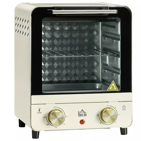 HOMCOM Miniovn 15L med Varmluft (1000W) - Cremefarvet, 60-230°C, inkl. tilbehør