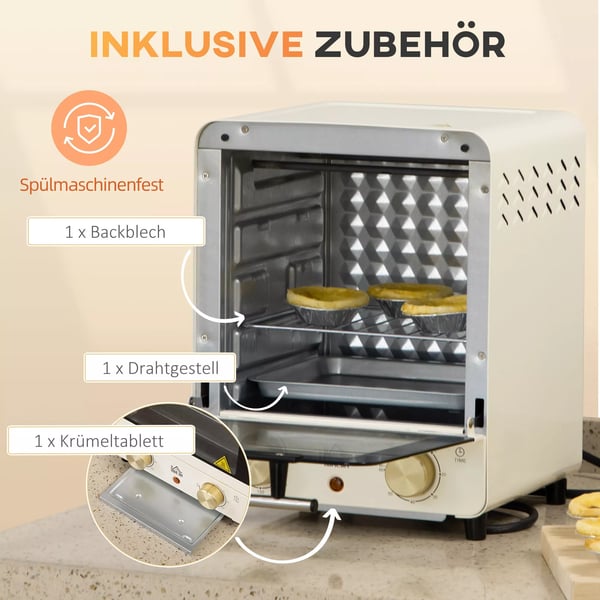 HOMCOM Mini-uuni 15L, konvektio, 1000W, sähköinen, kermanvalkoinen