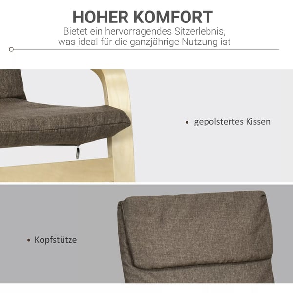 HOMCOM Lænestol med nakkestøtte i linnedlook, brun