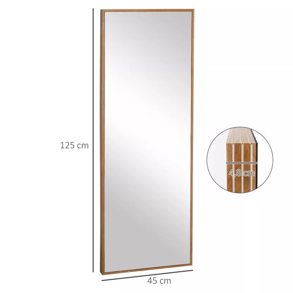 HOMCOM Helkropsspejl 125x45cm med Træramme, Natur, Vægspejl/Gulvspejl