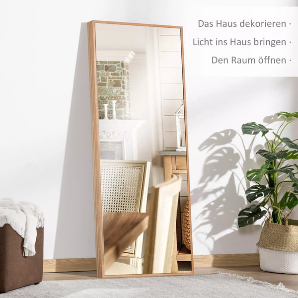 HOMCOM Helkropsspejl 125x45cm med Træramme, Natur, Vægspejl/Gulvspejl