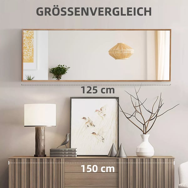 HOMCOM Helkropsspejl 125x45cm med Træramme, Natur, Vægspejl/Gulvspejl