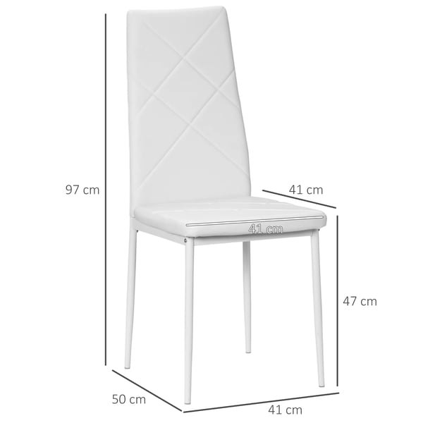 HOMCOM Matsalsstolar, 4-pack, vadderade, konstläder/stålb, vit