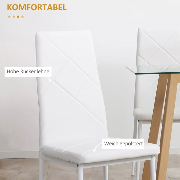 HOMCOM Matsalsstolar, 4-pack, vadderade, konstläder/stålb, vit